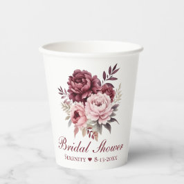 Vasos De Papel Elegante Floral color de agua rosa Peony Bridal Sh