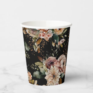 Vasos De Papel Elegante Floral Cumpleaños Dieciséis   Fiesta Negr