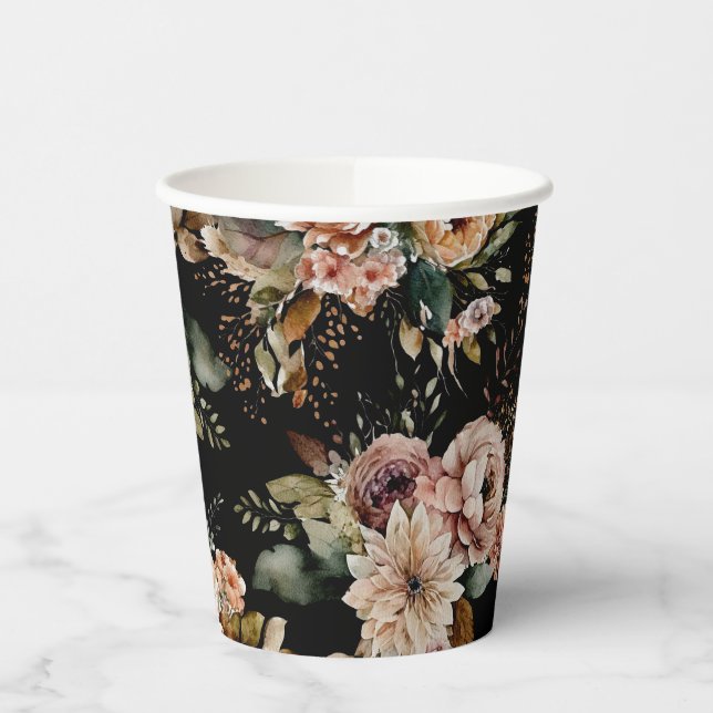 Vasos De Papel Elegante Floral Cumpleaños Dieciséis | Fiesta Negr (Izquierda)