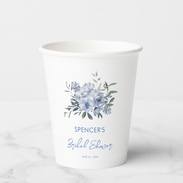 Vasos De Papel Elegante Floral Dusty Blue Bridal Shower (Anverso)
