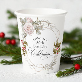 Vasos De Papel Elegante floral femenina 80 de diciembre cumpleaño