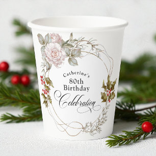 Vasos De Papel Elegante floral femenina 80 de diciembre cumpleaño