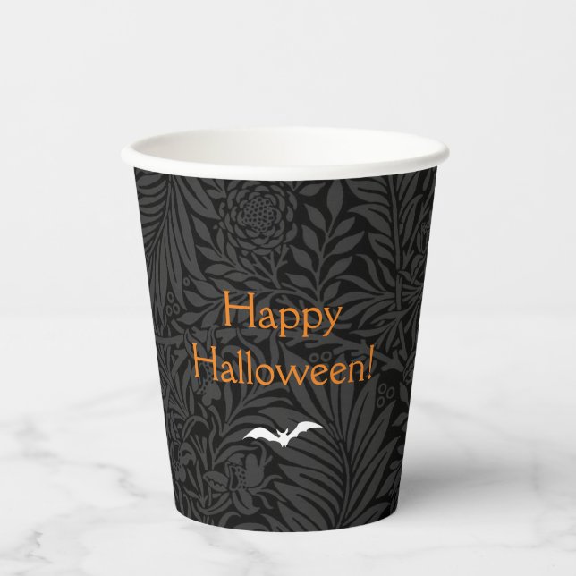 Vasos De Papel Elegante floral negra de Halloween (Anverso)