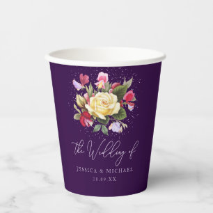 Vasos De Papel Elegante floral vintage Boda amarillo morado rosad