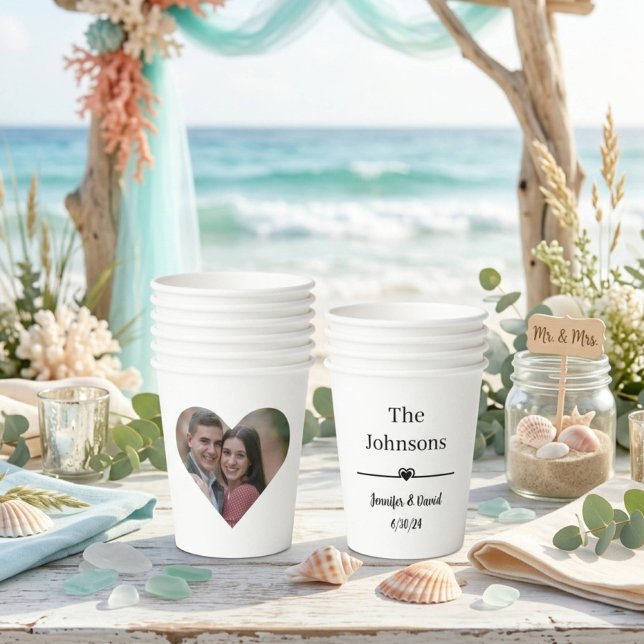 Vasos De Papel Elegante Foto de Corazón Personalizada de Boda  (Subido por el creador)