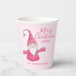 Vasos De Papel Elegante Gnome lindo Feliz Navidad rosa