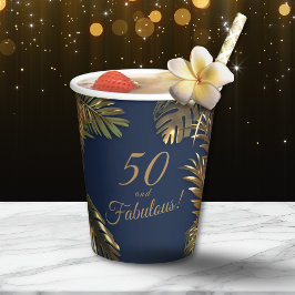 Vasos De Papel Elegante Gold Blue 50 Fabuloso cumpleaños