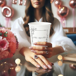 Vasos De Papel Elegante Graduación Borde floral blanco y negro