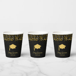 Vasos De Papel Elegante graduación confeti dorado sobre negro