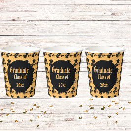 Vasos De Papel Elegante Graduación Retro Amarillo y Negro