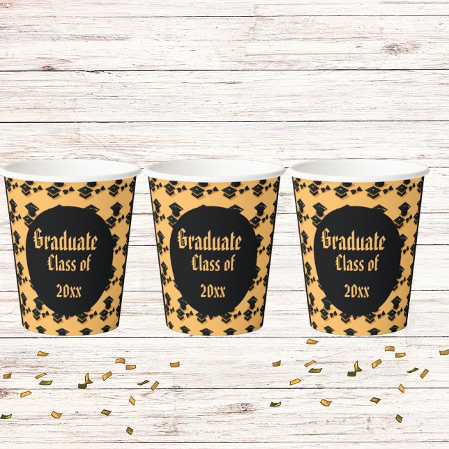 Vasos De Papel Elegante Graduación Retro Amarillo y Negro (Subido por el creador)