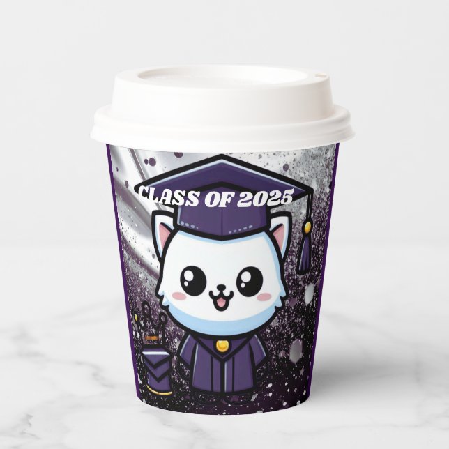 Vasos De Papel Elegante Gratuación Kitty Purple Gown Balloon (Anverso)