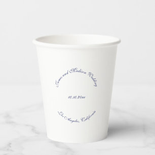 Vasos De Papel Elegante guión azul marino nombres blancos boda