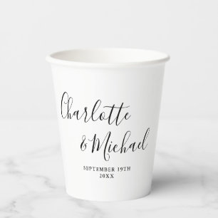 Vasos De Papel Elegante Guión De Firma Boda Blanco Y Negro