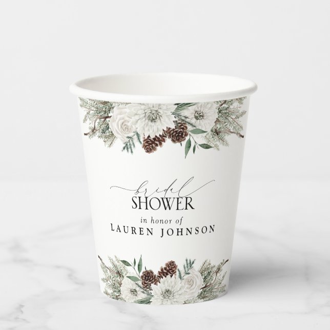 Vasos De Papel Elegante invierno acuarela Floral Bridal Ducha (Anverso)