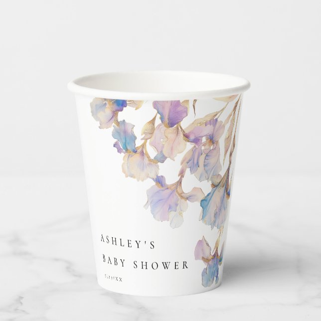 Vasos De Papel Elegante Iris Floral Baby Shower (Anverso)