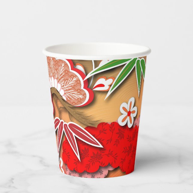 Vasos De Papel Elegante Kimono otoñal japonés (Reverso )