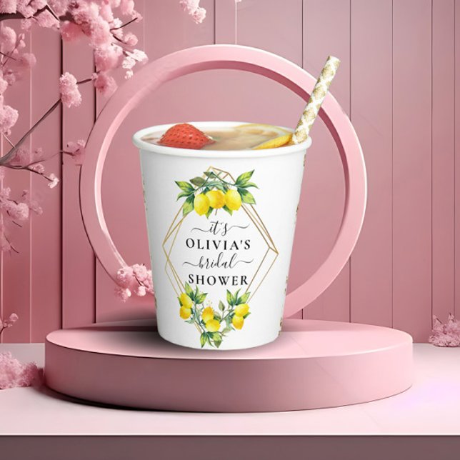 Vasos De Papel Elegante Lemon Gold Geométrico Bridal Shower Paper (Subido por el creador)