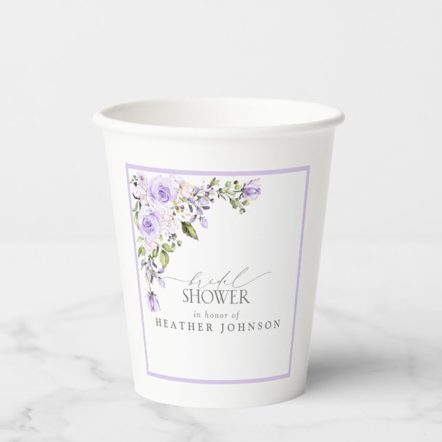 Vasos De Papel Elegante Lilac Lavender Floral Bridal Ducha (Anverso)