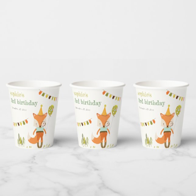 Vasos De Papel Elegante lindo Woodland Fiesta Fox Kids Cumpleaños (Multi)