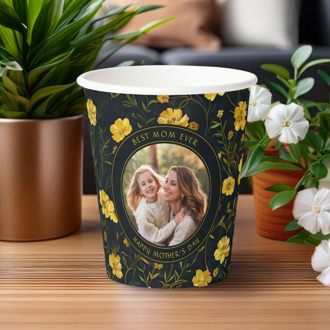 Vasos De Papel Elegante mariposa amarilla flora el día de la madr (Subido por el creador)