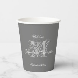 Vasos De Papel Elegante Moda Gris Boda Monograma + Nombre