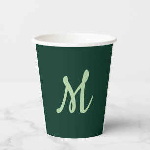 Vasos De Papel Elegante Moderno Plano Verde Oscuro Monograma de N
