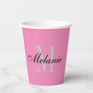 Vasos De Papel Elegante monograma de nombre rosa oscuro personali