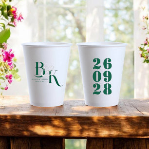 Vasos De Papel Elegante Monograma Iniciales Boda Ducha Fiesta