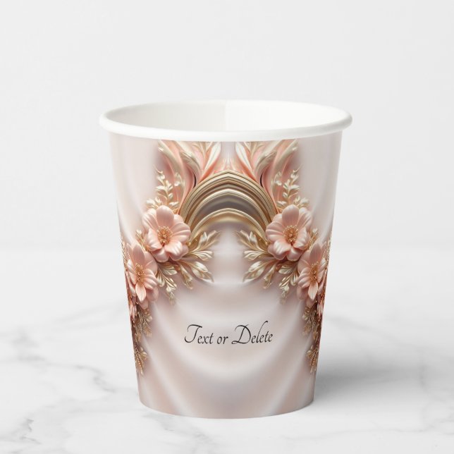 Vasos De Papel Elegante Naranja Peach Floral Paper taza (Izquierda)