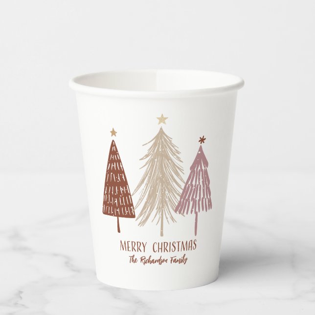 Vasos De Papel Elegante Navidad Festivo Árboles Fiesta Chic (Izquierda)