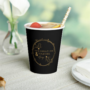 Vasos De Papel Elegante negro y oro celebrando juntos y siempre