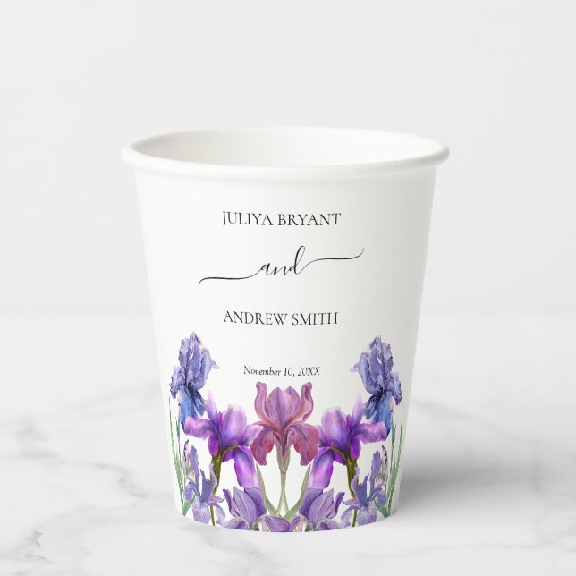 Vasos De Papel Elegante nombre de pareja de flores de iris y fech (Anverso)