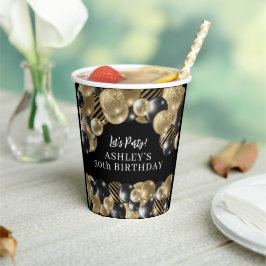 Vasos De Papel Elegante Oro Negro 50 cumpleaños