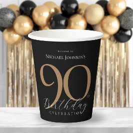 Vasos De Papel Elegante Oro Negro 90 cumpleaños