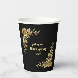 Vasos De Papel Elegante oro y Día de Acción de Gracias de Borgoña