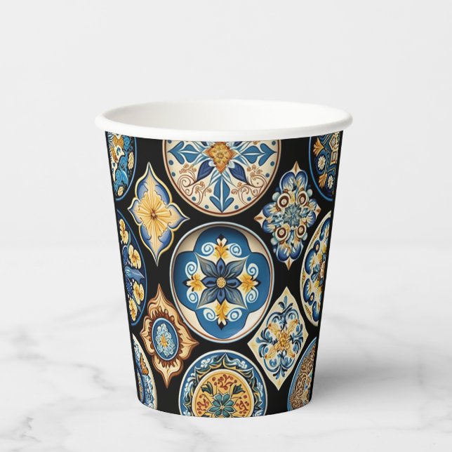 Vasos De Papel Elegante patrón cerámico italiano siciliano (Anverso)