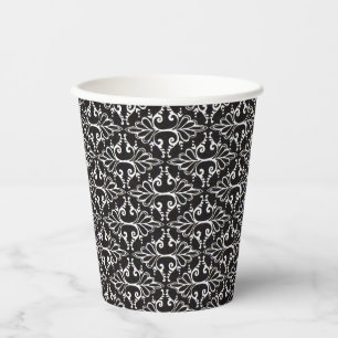 Vasos De Papel Elegante patrón de damasco negro y blanco con volu