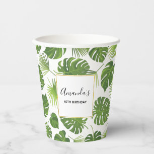 Vasos De Papel Elegante patrón de hojas tropicales verdes