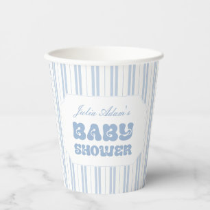Vasos De Papel Elegante Patrón de Rayas Azul Polvo Baby Shower