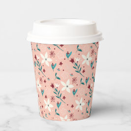 Vasos De Papel Elegante Patrón Floral Rosa