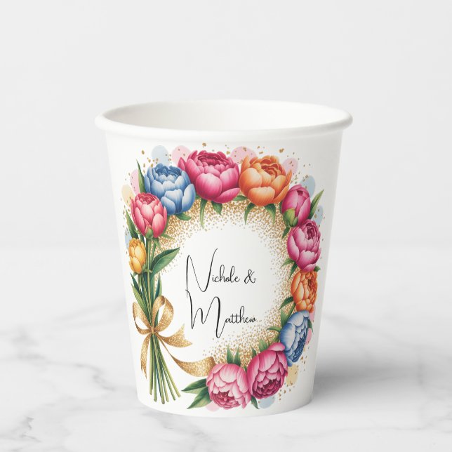 Vasos De Papel Elegante Peony Bouquet Boda (Anverso)