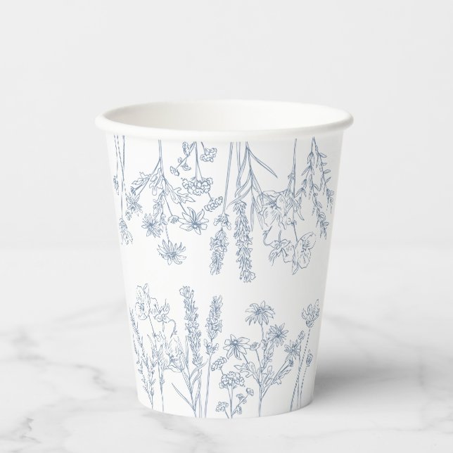 Vasos De Papel Elegante Periwinkle Blue Wildflower Bridal Shower (Anverso)