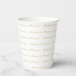 Vasos De Papel Elegante Personalizado blanco dorado guión  nombre