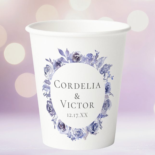 Vasos De Papel Elegante Personalizado Boda de flores moradas (Subido por el creador)