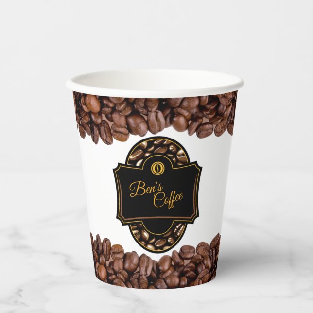 Vasos De Papel Elegante Personalizado de Cafetería Nombre comerci (Anverso)