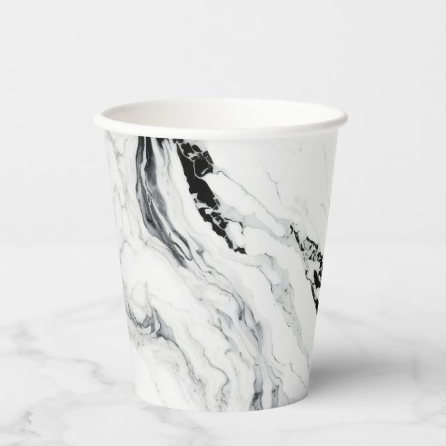 Vasos De Papel Elegante piedra abstracta de mármol blanco y negro (Anverso)