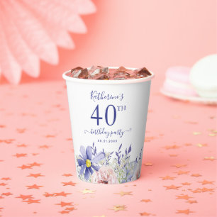 Vasos De Papel Elegante Pink Purple Floral 40 cumpleaños Fiesta