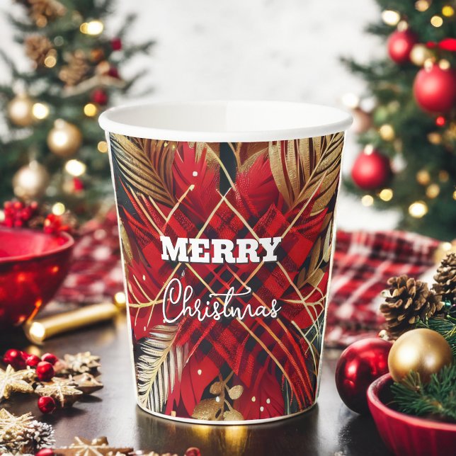 Vasos De Papel Elegante Planta Festividad Roja y de Oro (Subido por el creador)