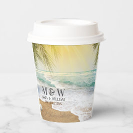 Vasos De Papel Elegante Playa De Sunshine Y Océano Azul